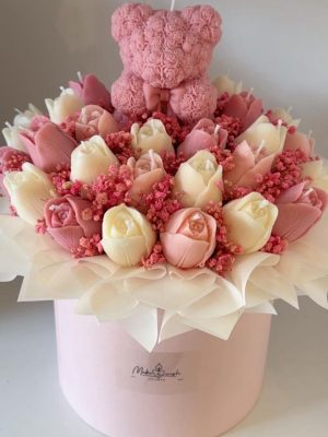 CANDLEBOX L- Teddy & tulips