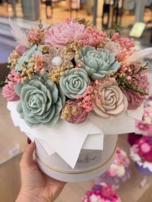 CANDLEBOX L- Pink, beige & green