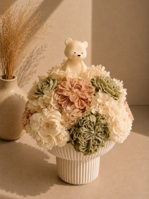 Buket u gipsu- Green & beige teddy